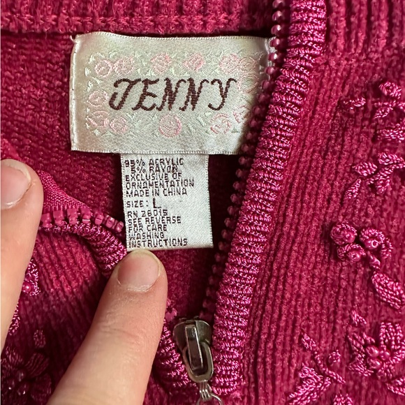 Vintage Raspberry Pink Women's Embroidered Quarter Zip Sweater - Picture 2 of 11